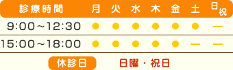 診療時間表 休診日 日曜・祝日